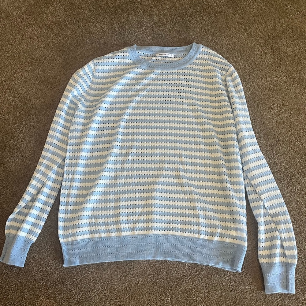 Staccato Blue and White Crewneck Sweater with Stripes NWOT